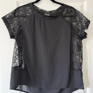 Chelsea28 Black Lace Raglan Short Sleeve Blouse
